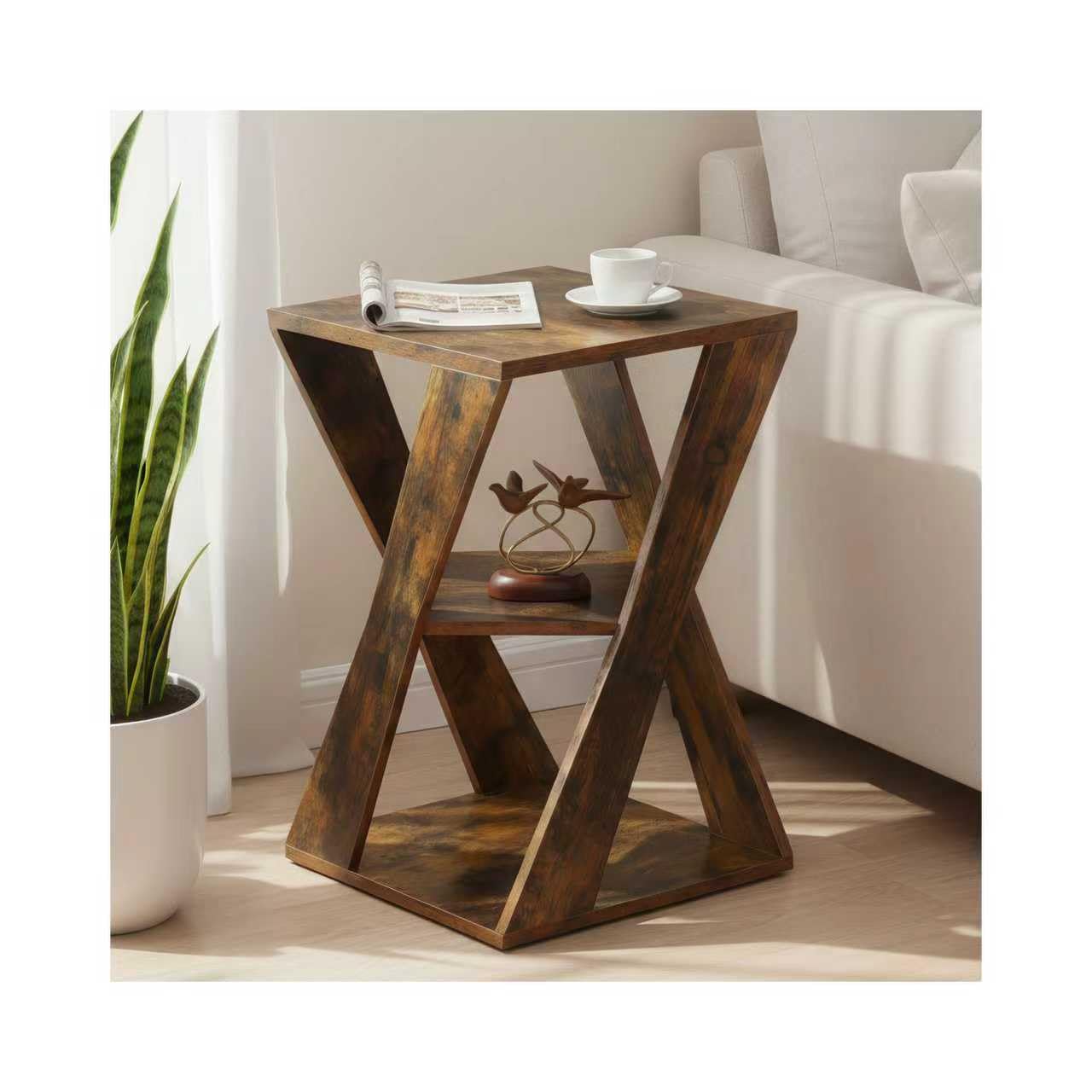 HOMELA End Table Modern Wooden Side Table, Nightstand for Small Spaces, End Table for Living Room, Bedroom Nightstand, Office, Bathroom (Rustic Brown+Classic Black)