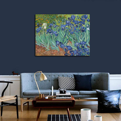 Wieco Art Irises Modern Stretched and Framed Floral Giclee Canvas Print By Van Gogh Famous Flowers Oil Paintings Reproduction Artwork Pictures on Canvas Wall Art for Bedroom Home Decorations