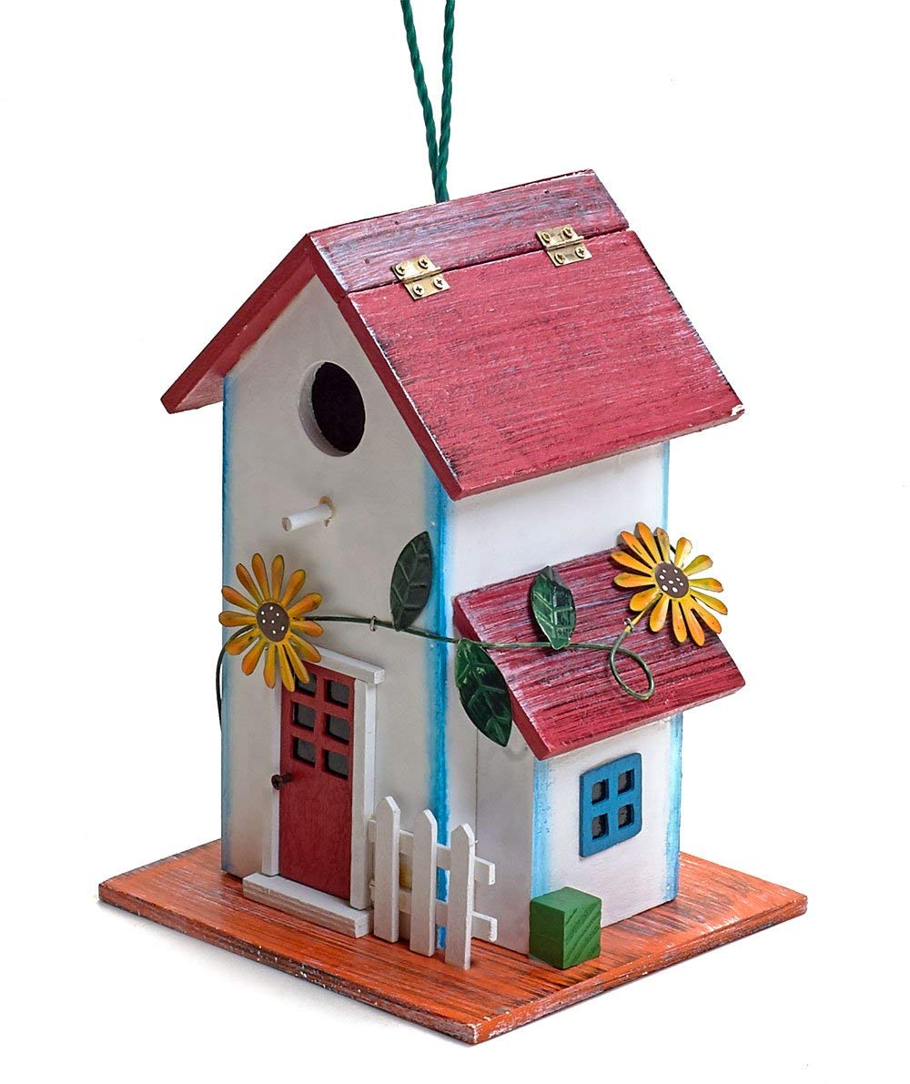 Hand-Painted Wooden Birdhouse with Flowers Outdoor Garden Decor by Bo Toys