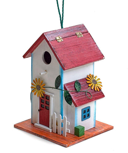 Hand-Painted Wooden Birdhouse with Flowers Outdoor Garden Decor by Bo Toys