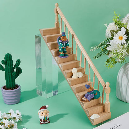 DICOSMETIC 2 Sets 2 Styles Miniature Dollhouse Stairs 1:12 Scale Wooden Stairs Miniature Ornaments with Single Left Right Handrail Dollhouse Furniture Model for Scene Landscape Decor