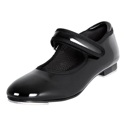 Linodes Economy Unisex-Child Easy Strap Tap Shoe for Girls and Boys Tap Flat-Black Patent-12M-Little Kid