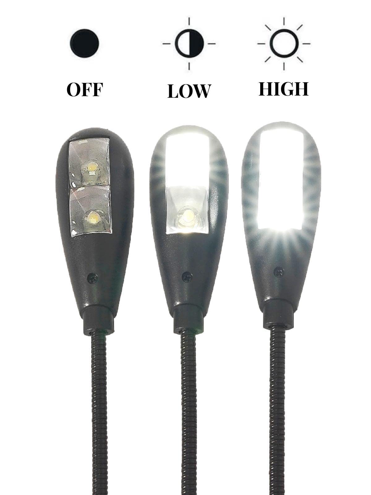 Kyfreshpower LED USB Reading Lamp Light with 2-Brightness Dimmable Setting, Flexible Gooseneck USB Light for Notebook Laptop Keyboard, Powerbank(On/Off Switch, 1 Black+1 Mini USB Light)