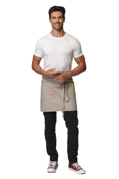 Guolamy Unisex Waist Apron Half Bistro Apron Server Aprons with Pockets Waterproof 4251BY(Khaki,1Pack