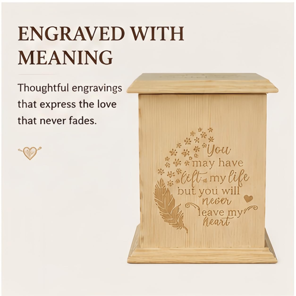 Pet Memorial Urn for Dogs & Cats with Photo Frame, Wooden Keepsake Ashes Box with Engraved Lid, Sympathy Gift for Loss of Pet, Decorative Memorial Box for Home Display