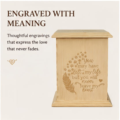 Pet Memorial Urn for Dogs & Cats with Photo Frame, Wooden Keepsake Ashes Box with Engraved Lid, Sympathy Gift for Loss of Pet, Decorative Memorial Box for Home Display