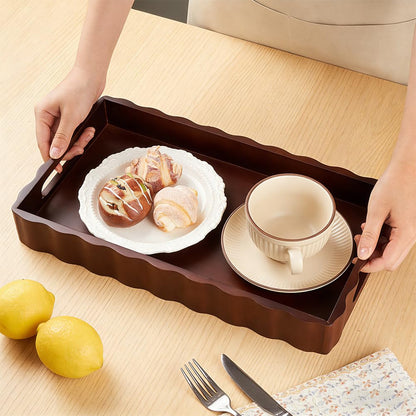 MAYJOYDIY Wooden Serving Tray with Handle 15.7 x 9.2 x 2 Inch Rectangle Wood Decorative Tray Cloud Shape Serving Platter for Afternoon Tea Cosmetics Coffee Cup Aromatherapy Toiletries