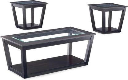 GTU Furniture 3Pc Glass Top Black Cocktail Coffee & End Table Set