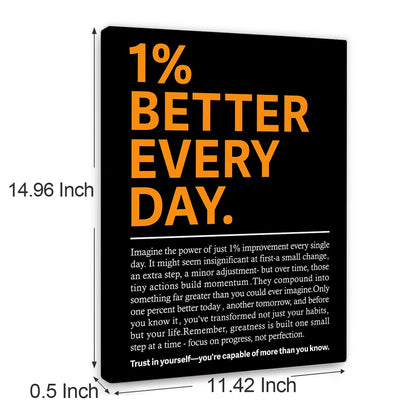 YEOION 1% Better Every Day Wall Decor,Black Motivational Quote Wall Art Canvas Frame Print for Home Office Workplace Wall Decor