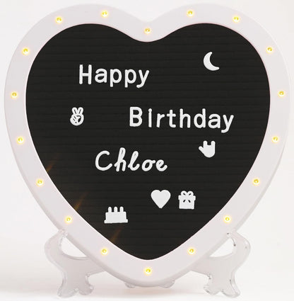 G GAMIT Heart-Shaped Felt Letter Board with Built-in LED Lights,10x10 Light-up Message Board with 663 Pre-Cut Letters,Cursive letters for Valentine’s Day Birthday Party,Pregnancy Announcement,Wedding