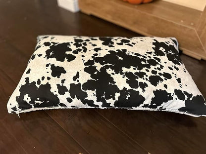 Natural Cotton Canvas Dog Bed – Raw Cotton Filled Pet Cushion Insert, Breathable Eco-Friendly Dog Mattress, Durable Washable Cover with Zipper (Cow Print Black White, Small 36"x22"x3")