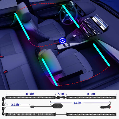 Govee Car Lights, Smart RGBIC Interior Car Lights with APP, Remote Control, LED Lights for Car Decor, DIY Mode and Multiple Scene Options, 2 Lines Design 72 LED Lights for Car