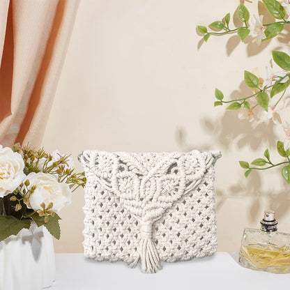 WEBEEDY DIY Macrame Bag Kit Boho Macrame Shoulder Bag Making Kit Crochet Bag Kit with Instruction for Adults Beginners,Handmade Knotting Handbag Macrame Kit for Women Holiday Beach Decor(Beige)