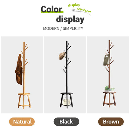 BMOSU Coat Rack freestanding Stand with 2 Shelves Bamboo Wooden Coat Tree Easy Assembly 8 Hooks Standing Jackets Hanger Hallway Office Floor Coat Stand Brown