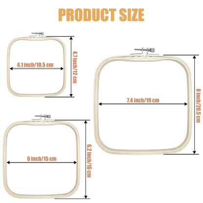 Yorwex 3 Pieces 3 Sizes Square Embroidery Hoops Adjustable Wooden Circle Cross Stitch Hoop Ring for DIY Embroidery Craft Art Craft Handy Sewing and Christmas Ornaments