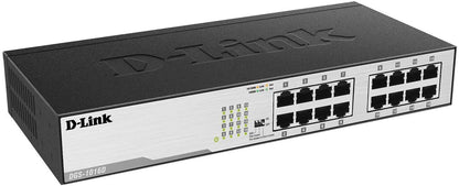 D-Link Ethernet Switch, 16 Port Gigabit Unmanaged Fanless Network Hub Desktop or Rack Mountable (DGS-1016D)