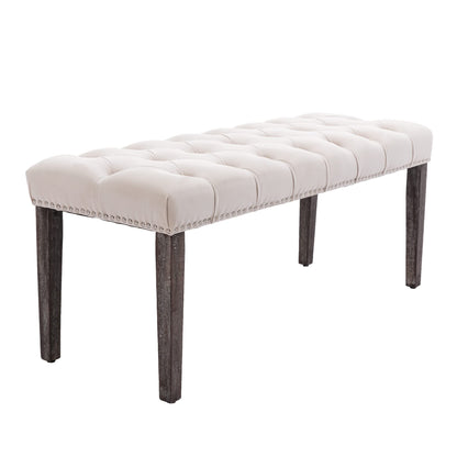 Aursrenty Velvet Upholstered Tufted Bench with Rubber Wooden Legs, Velvet Cushion, 45.28" L Accent Footrest Stool for Living Room, Entryway, Dining Room, Bedroom Beige