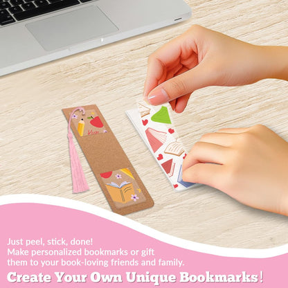 GLASSWINDS 24 Pcs Acrylic Bookmark Blanks Custom with 24 Pcs Cute Waterproof UV DTF Transfer Sticker, 24Pcs Tassels, Bookmark Making Kit Clear DIY Bookmarks, Back to School Gifts for Teacher Student