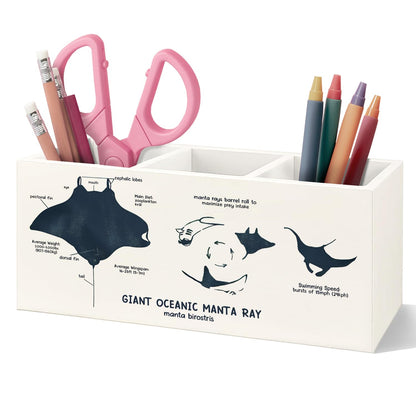 VIIJJUE Manta Ray Ocean Animal Wooden Pen Pencil Holder, Gifts for Beach Ocean Lovers, Coastal Beach Marine Biology Wooden Makeup Brush Toothbrush Holder Organizer