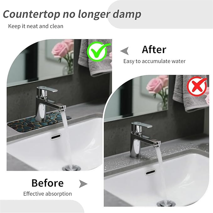 Kitchen Sink Splash Guard，Blue and gold stones Faucet Mat Sink Gadgets-Super