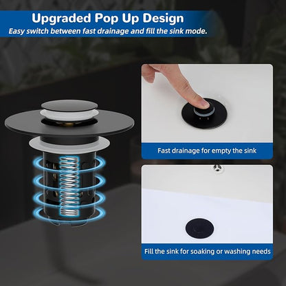 Hibbent 2 Pack 3 in 1 Bathroom Sink Drain Strainer, Universal Pop Up Stopper