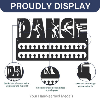 SUPERDANT Dance Medal Hanger Display Sports Medal Holder Wall Mount Medals Hanging 30 Hooks Matte Black Metal Belts Display Rack Iron Race Ribbon Award Organizer Gifts for Dancer Women Kids