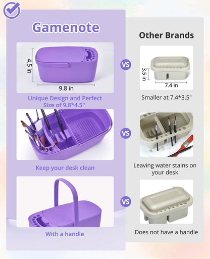 GAMENOTE Paint Brush Cleaner - Paint Brush Holder with Palette and Handle,Rinser for Acrylic, Watercolor, and Water-Based Paints, Painting Art Supply Storage Organizer (purple)