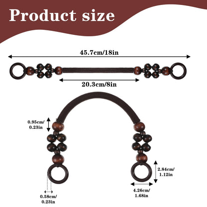 12 PCS Wooden Beaded Purse Handles, 6 Colors Rustic Nylon Rope Bag Straps with Beads, 18 Inch U-Shape Replacement Handles for DIY Crochet Tote, Beach Bags, Macrame Bag Making Supplies