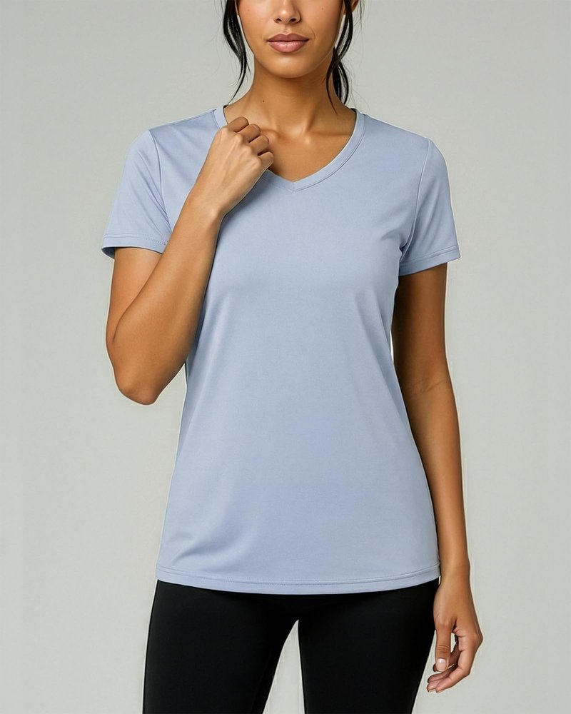 Real Essentials 5 Pack: Women's Dry-Fit Short Sleeve V Neck T Shirt Workout Fitness Yoga Top Tee, Set 16, XS