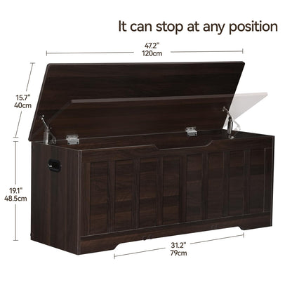 VANKILEY 47.2" Storage Chest Extra Large, Storage Trunk with 2 Safety Hinges, Wooden Storage Bench, Shoe Bench, 47.2x15.7x19.1 Inch, Easy Assembly, for Bedroom, Living Room, Entryway, Espresso