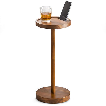 BLUEWEST Drink Table, 22" Tall Compact Side Table with Phone Slot and Weighted Base, Durable Pedestal Table Accent for Living Room, Bedroom, or Office, Cocktail and Martin (1, Acacia)