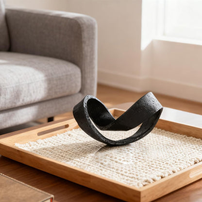 Modern Black Geometric Sculpture, Black Knot Home Accent Decor, Multi-Angle Abstract Art Statue for Coffee Table, Bookshelf, Living Room, Office - Resin Artistic Knot Decor for Home and Office