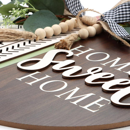 TOARTi 3D Welcome Front Door Wreath Porch Decor, Wooden Home Sweet Home Boho Outdoor Sign Hanging, Farmhouse Aztec Wall Sign Hanger with Artificial Leaves&Rustic Beads