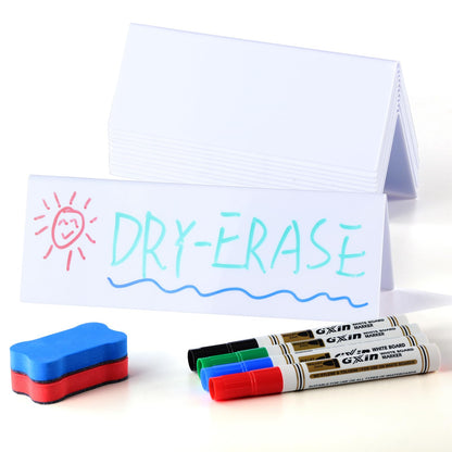 12 Pcs Dry Erase Name Tent Cards for Table, Reusable Name Cards 8.75" x 3" Desk Name Tents Sets with Dry Erase Markers and Erasers, Facilitate Effective Organization of Meetings and Classes