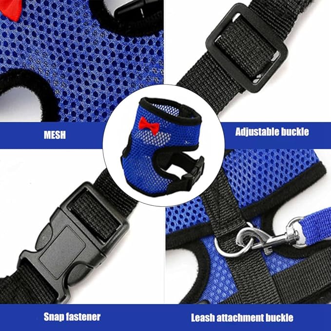 Chicken Harness and Leash Set Adjustable Mesh Breathable Duck Training Harness Pets Leashs for Goose Hen Rooster Parrots Dog Kitten, Blue S