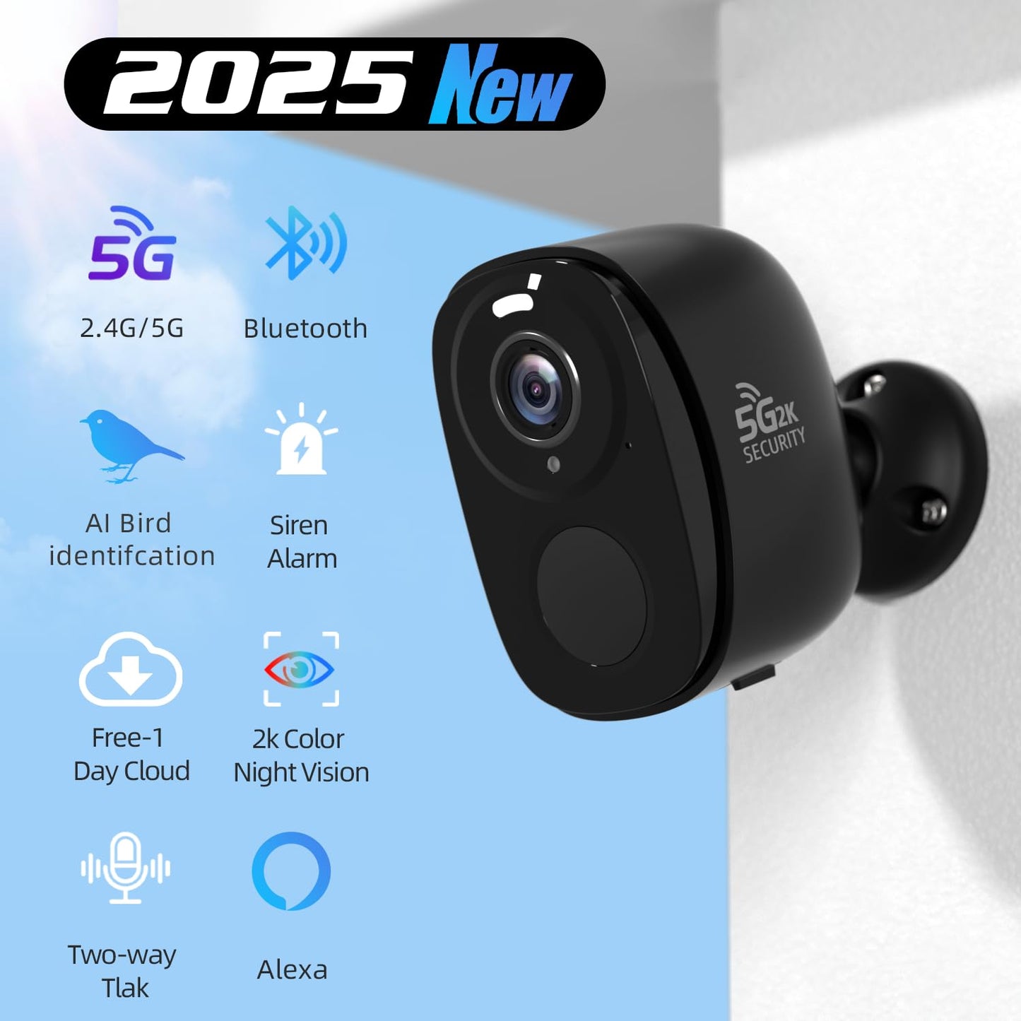 Rraycom 4Pack 5G/2.4G Security Cameras Wireless Outdoor,2K Battery Powered AI Motion Detection Siren Alarm WiFi Home Indoor Camera, Color Night Vision, 2-Way Talk, Waterproof, Works w/Alexa, Cloud/SD