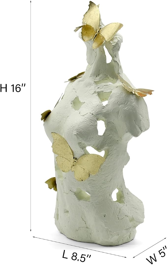 Lukitas Abstract Female Bust with Butterflies Sculpture, Aphrodite Statue, Body Figurine Art Decor, Beauty of Defects, Greek Goddess Bust Ornament for Office Living Room Desk Shelf, Beige, Resin 16"