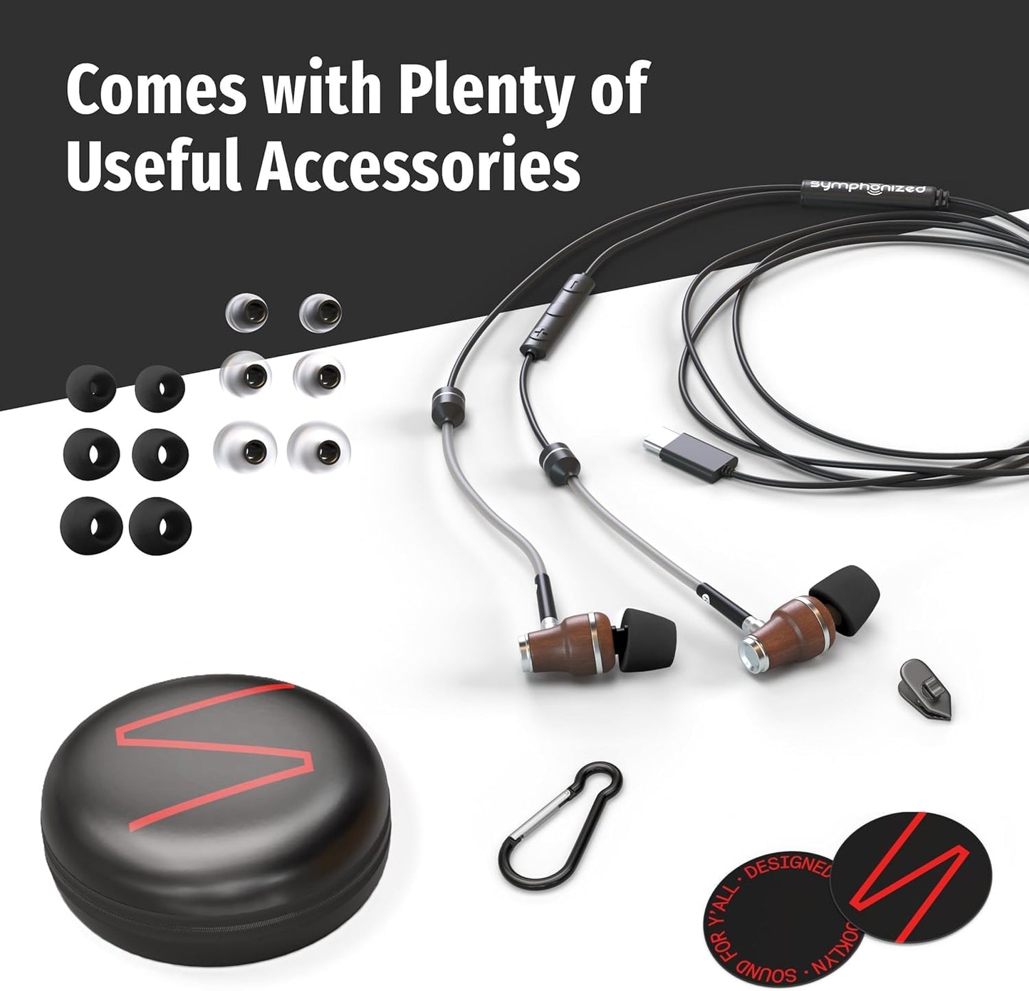 Symphonized Premium Airtube Headphones EMF Earbuds, 3D Sound, Microphone Volume Control, 8mm Bass Drivers Granting High Audio Quality for USB C iPhone 15, 16, 17 and Android Devices