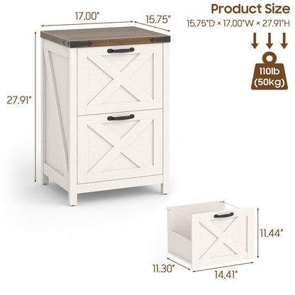 Halitaa Farmhouse File Cabinet, Vertical Under Desk Wooden Storage with 2 Drawers, Small Filing Cabinet Fits Letter and A4 Size for Home Office, Printer Stand, White and Brown