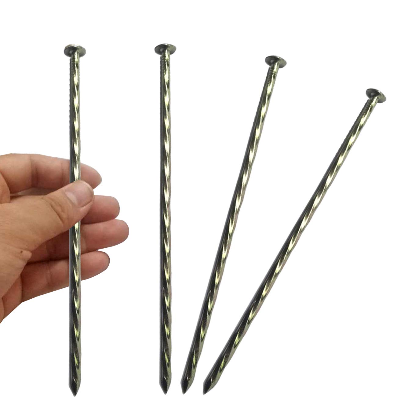 50 Pack 8 Inch Solid Galvanized Non-Rust Garden Stakes, Spiral Landscape Anchoring Spikes for Paver Edging, Weed Barriers, Turf, Construction, Tent Anchoring