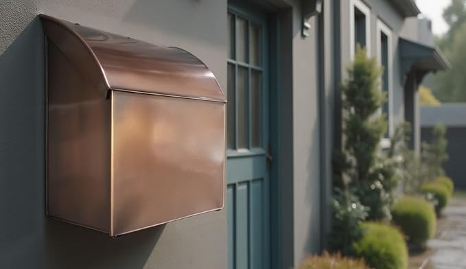 NACH Baxter Extra Large Capacity Mailbox - Extra Large Mailboxes for Outside Wall Mount, Rust Resistant Galvanized Metal Mailbox - Antique Copper Mailboxes for Outside, 12.4”x7.1”x11.8”, MB-7000ACP