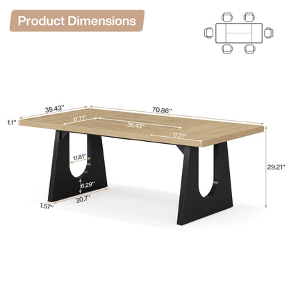Tribesigns Large Dining Table for 6-8 People, 70.9-Inch Wood Rustic Rectangular Table with Black Wooden Legs, Farmhouse Center Kitchen Table for Dining Room, Living Room, Home Furniture, Oak and Black