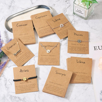 Fashewelry 120pcs Jewelry Display Cards Zodiac Bracelet Necklace Cards 12 Constellations Jewelry Holders for Small Business Selling Valentines Day Jewelry Packing Display