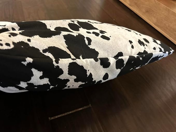 Natural Cotton Canvas Dog Bed – Raw Cotton Filled Pet Cushion Insert, Breathable Eco-Friendly Dog Mattress, Durable Washable Cover with Zipper (Cow Print Black White, X Large 53"x36"x5")