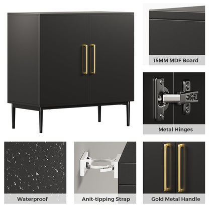 REHOOPEX Storage Cabinet with Doors, Modern Black Accent Cabinet, Free Standing Cabinet, Wooden Buffet Sideboards for Living Room, Kitchen,Home Office