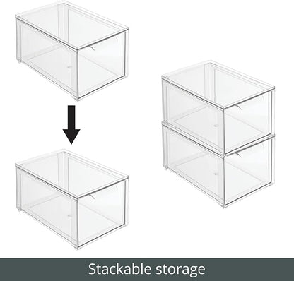 mDesign Plastic Stackable Bathroom Storage with Pull Out Bin Organizer Drawer for Cabinet, Vanity, Shelf, Cupboard, Cabinet, or Closet Organization - Lumiere Collection - 2 Pack - Clear
