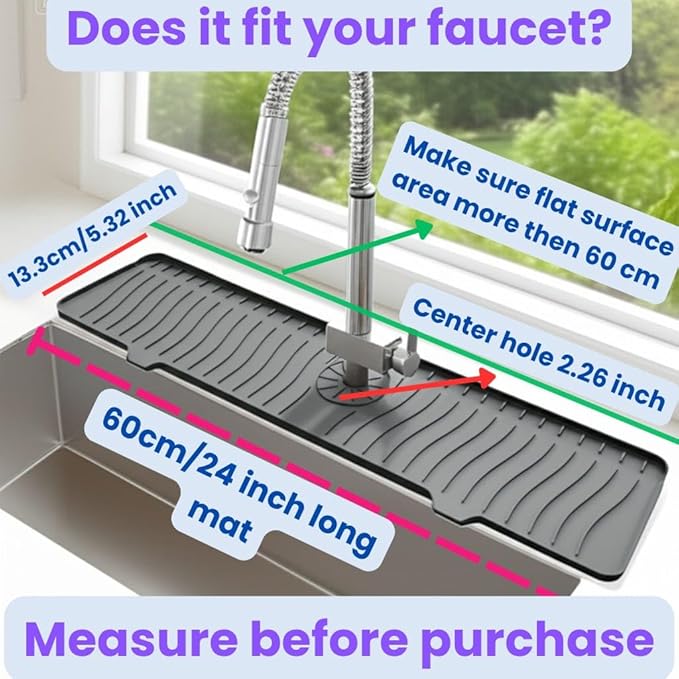 24 Inch Longer Faucet Mat for Kitchen Sink, Silicone Sink Faucet Mat Splash