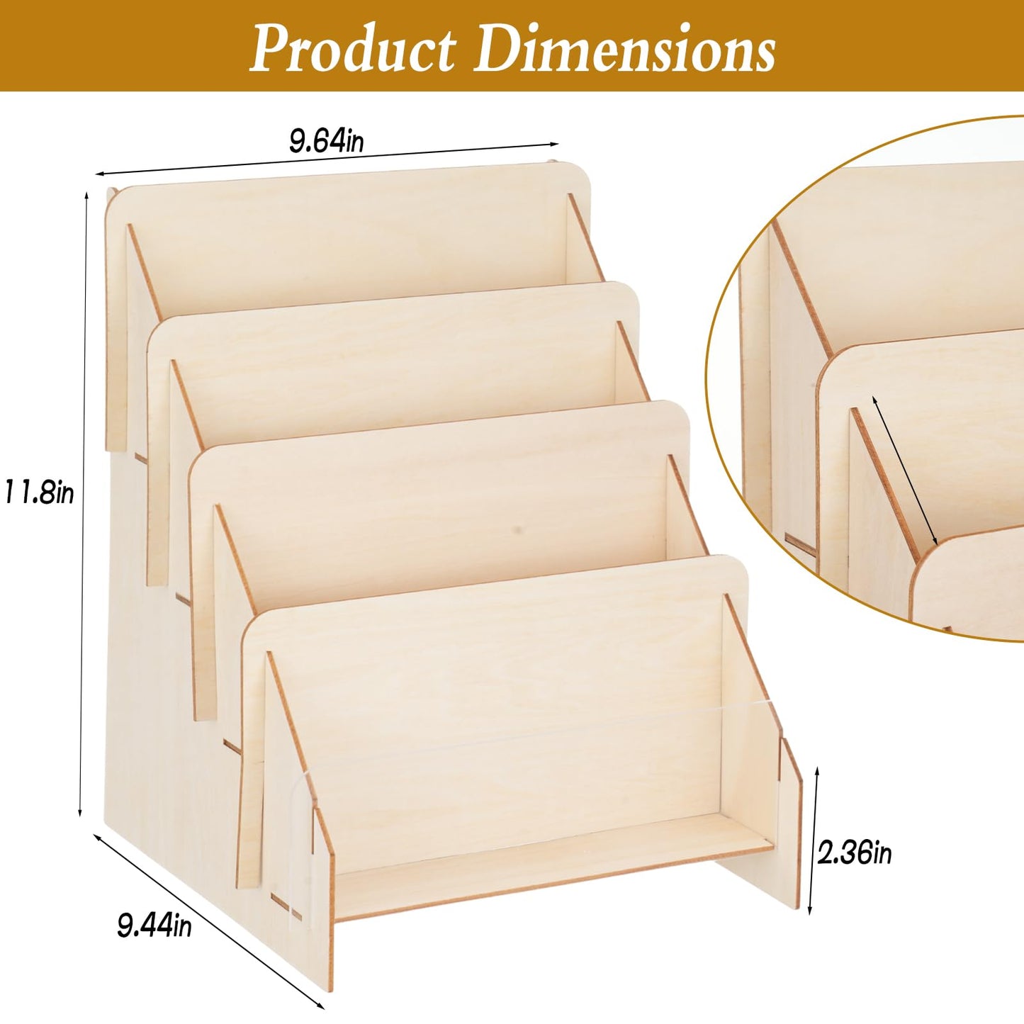 MegoSage 4-Tier Wooden Sticker Display Stand,Tiered Display Stand, Sticker Organizer Rack for Stickers, Greeting Cards, Postcards, Brochures, Photos & Jewelry, for Retail Counters and Vendor Events