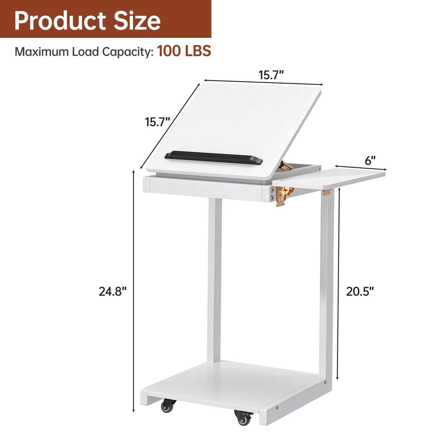 OtterOasis C Shaped End Table, Rolling Side Table with 4-Way Convertible Desktop, Wooden C Table with Multi-Functional Folding Tray & Small Chair, Side Table for Couch, Living Room, Bedroom, White