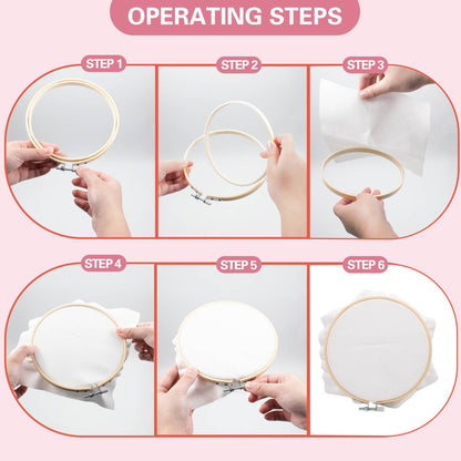 4 PCS Embroidery Fabric with Frame 2 Sizes, 4 Bamboo Embroidery Hoops and 4 Pre-Cut White Cotton Fabric Squares, Cross Stitch Hoops and Frames, for Art Craft Sewing